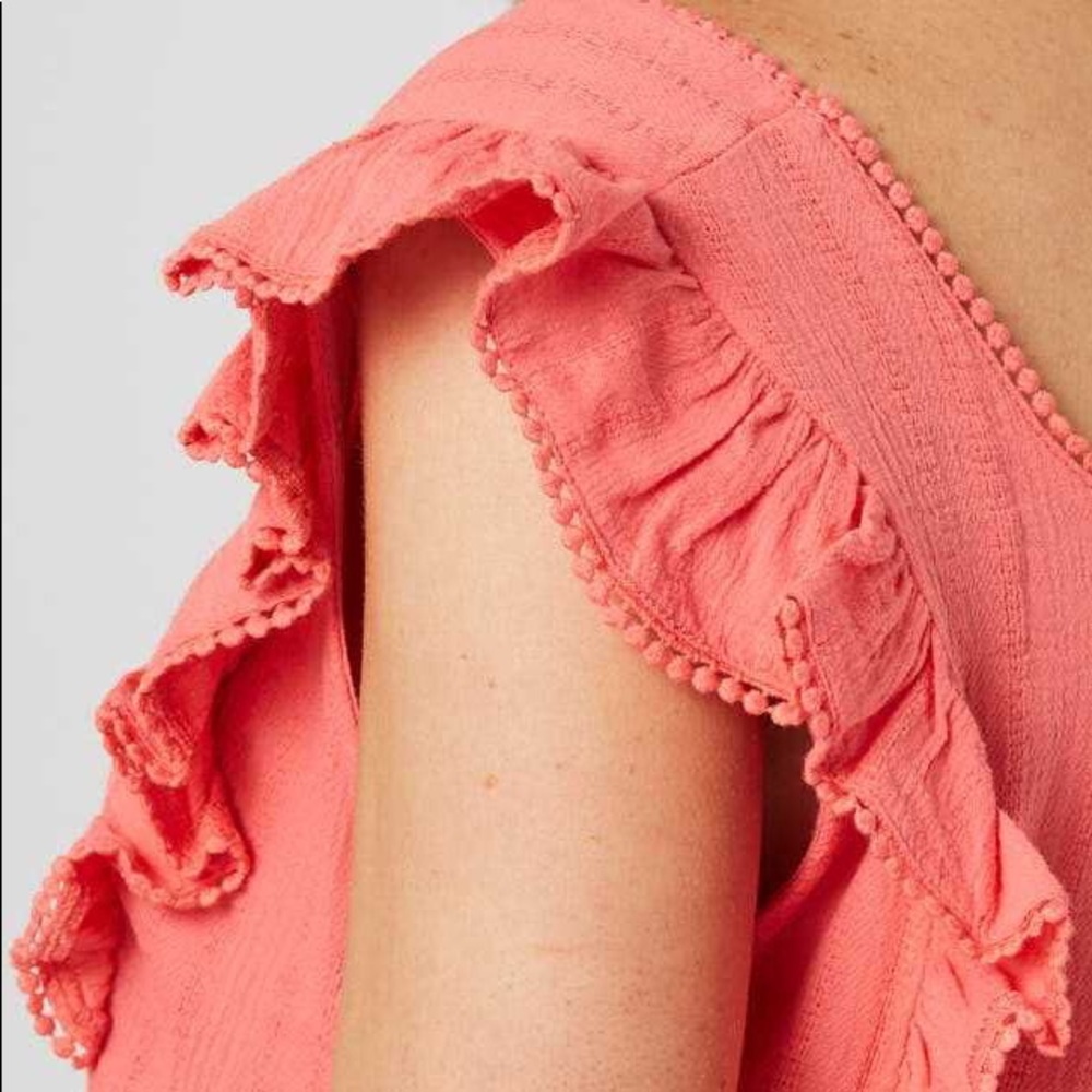 Sugar Coral Peplum Ruffle Sleeve Banyan Top - Picture 6 of 7
